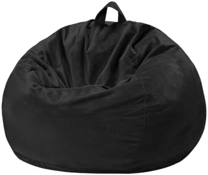 Homguava 2FT Bean Bag Chair,2' Bean Bags with Handle,Small Beanbag Chair | Comfy Beanbag with Memory Foam Filled,Teardrop Bean Bag Sofa with Washable Velvet Cover for Bedroom,Living Room-Jet Black