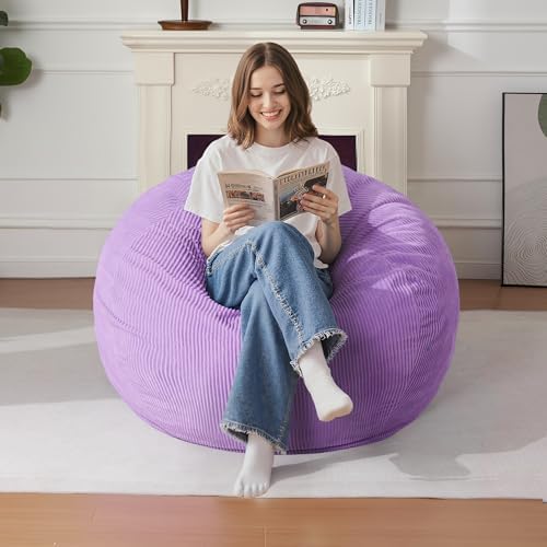 Homguava 3FT Bean Bag Chair for Adults,Teardrop Beanbag Chair with Handle | Big Bean Bag with Memory Foam Filled and Ultra Soft Corduroy Cover for Living Room, Bedroom(Pink 3FT)