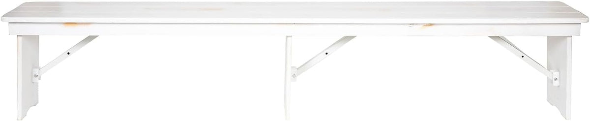 Flash Furniture Hercules Commercial Grade Farmhouse 3 Leg Bench - Solid Pine Foldable Bench with Seating for 4 - 8'x12" - Antique Rustic White
