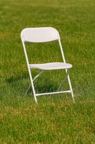 BTEXPERT Set of 5 Pack, White Plastic Folding Chair Steel Frame Commercial High Capacity Event Chair Lightweight Set for Office Wedding Party Picnic Kitchen Dining Church School