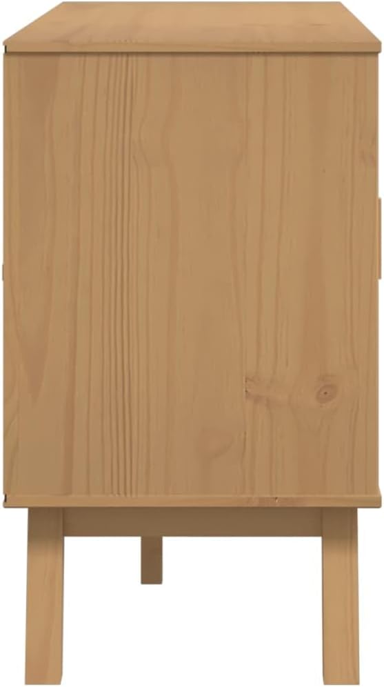 White and Brown Solid Pine Wood Sideboard with Multiple Drawers and Doors for Dining Room Living Room Hallway Storage Modern Scandinavian Design Furniture