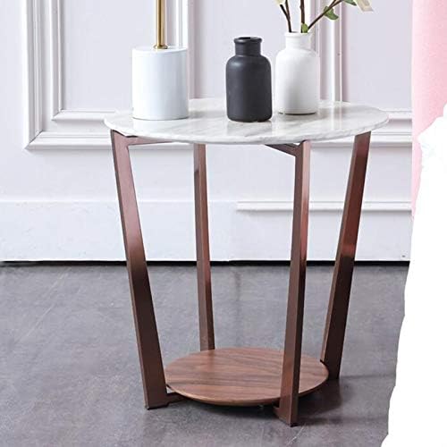 Telephone Table, Marble Surface Telephone Table,Sofa Round Side Table,Small Metal Coffee Table in The Living Room,Brushed Stainless Steel Bracket,Thickened Solid Base