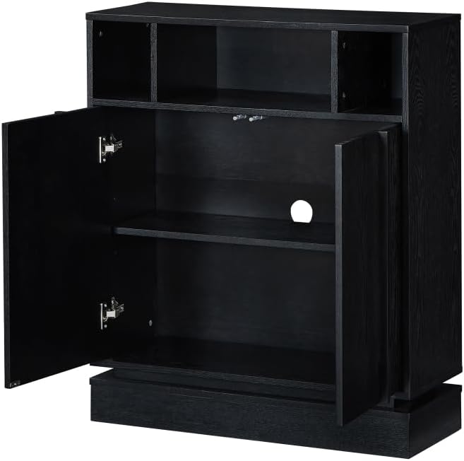 Small Sideboard Buffet Cabinet with Storage, 31.7" Farmhouse Accent Cabinet with 2 Doors, Adjustable Shelves and Open Shelf for Dining Room, Kitchen, Living Room and Entryway, Black