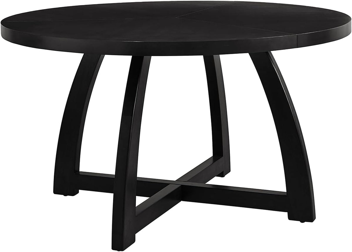 HULALA HOME 54 inch Round Dining Table for 6 People,Mid-Century Modern Solid Wood Circle Dinner Tables for Small Spaces Dining Room Living Room Kitchen, Black