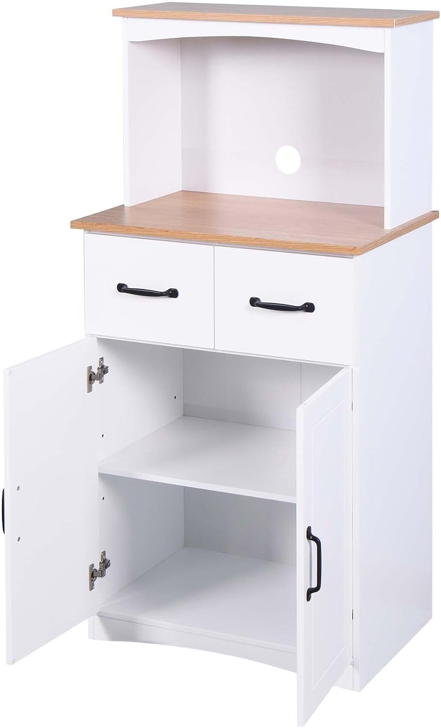 49''H Kitchen Cabinet with Countertop, Kitchen Pantry Cabinets with Doors/Drawers/Power Outlet, Freestanding Pantry Cabinet with Microwave Shelf & Wine Rack for Dining Room (White + MDF + Small)