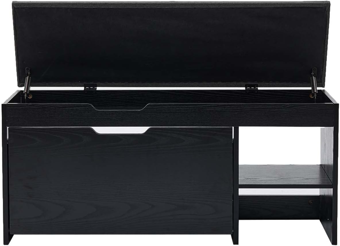 Shoe Storage Bench with Flip Drawers, Entryway Shoe Cabinet with Adjustable Shelves & Padded Seat Cushion, Shoe Organizer Storage Bench with Lift Top Storage for Hallway, Bedroom, Black