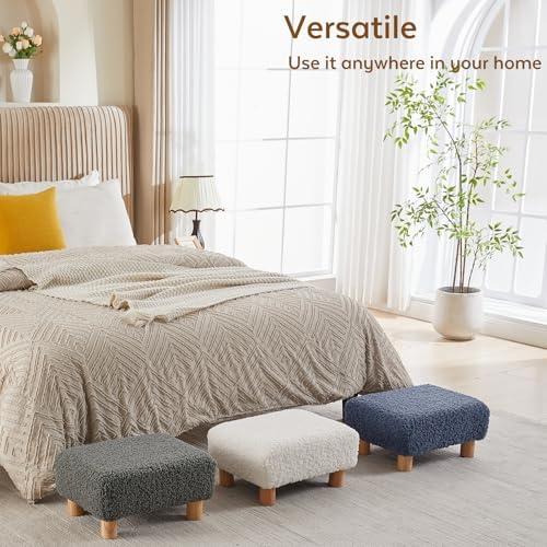 Small Foot Stool Ottoman, Sherpa Footstool Ottoman Foot Rest for Couch, Rectangle Footstools and Ottomans Small for Living Room, Entryway and Bedroom (Navy Blue)