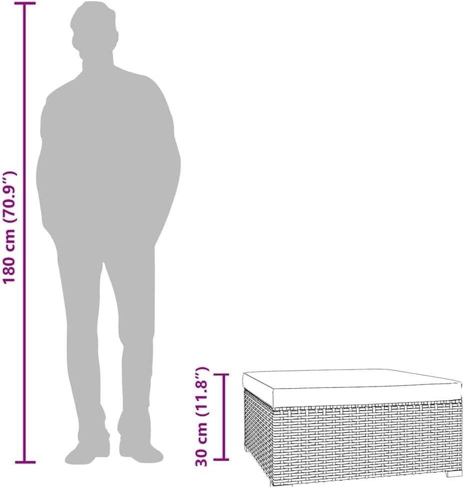 Modular Garden Footrest, Outdoor Patio Rattan Ottoman with Removable Cushion, Square Wicker Foot Stool for Backyard, Balcony, Poolside, 27.6 x 27.6 x 11.8 Inches, Black