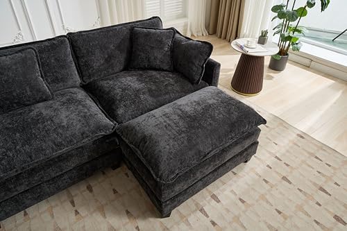 SoarFlash 149.61" Chenille U Shaped Modular Sofa with Ottoman,Black