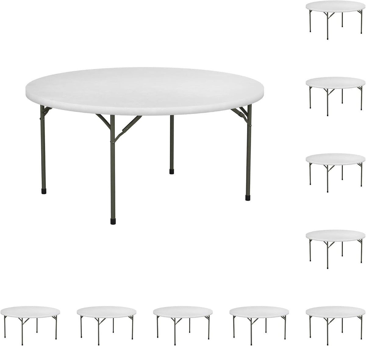 10-Pack! 60" Round White Plastic Folding Table Perfect for Wedding Party Bistro Restaurant Picnic School Lecture Seminar