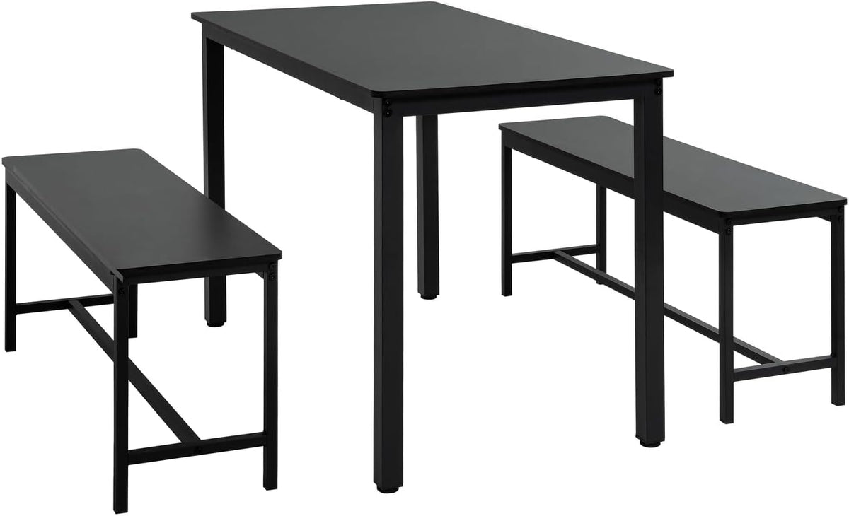 Naomi Home Space Saving 3 Piece Dining Table Set for Apartments & Small Spaces, Benches Tuck Under, Durable MDF & Steel Frame, Waterproof & Heat Resistant Kitchen Nook Set