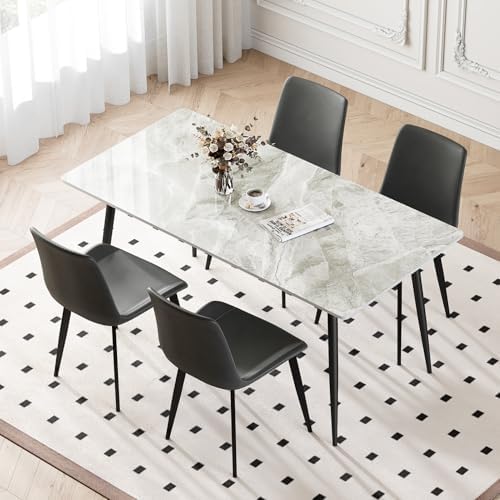 Dining Chairs Set of 4, Modern PU Leather Upholstered Dinner Chairs | Sturdy Metal Legs and Comfort Backrest, Armless Accent Side Chairs for Home Kitchen/Living Room/Restaurant (Dark Grey)