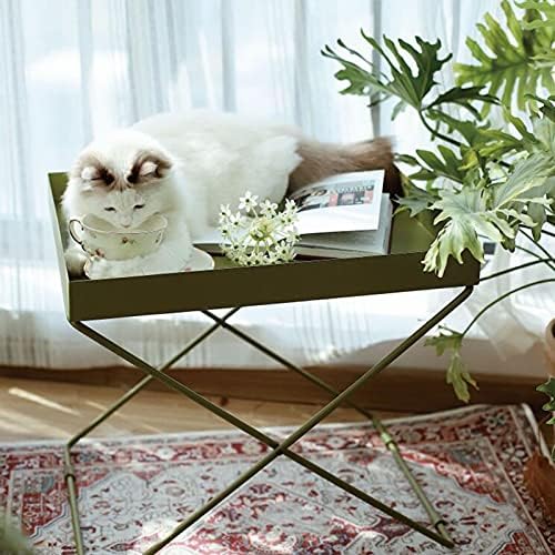 Telephone Table, Grass Green Metal Nightstand/End Table,Square Pallet Sofa Side Table,High and Narrow Entryway Table ,Telephone Table for Living Room,Bedroom and Off(Size