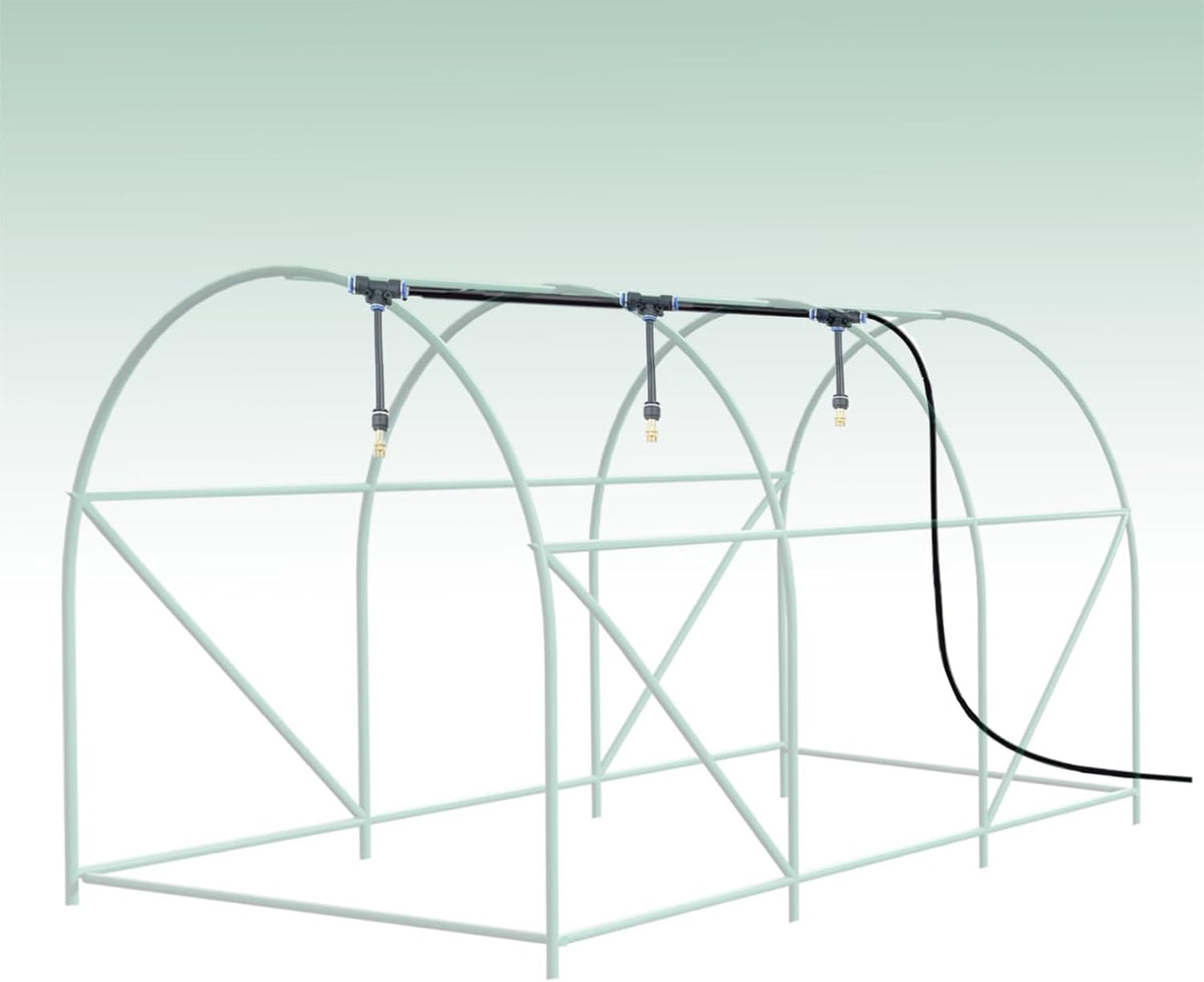 Greenhouse with Watering System, 10x10x7 Outdoor Greenhouses with 6 Mesh Windows and 1 Door, Easy Water and Irrigate Plants Green House (Green, 10x10x7 ft w/ Irrigation System)