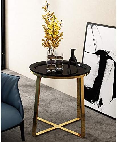 Telephone Table, Living Room Sofa Side Table,Tray Side Table,Golden Coffee Table,Small Round Table,Stainless Steel Side Table,Telephone Tables,2 Colors (Color:Gold+Black,