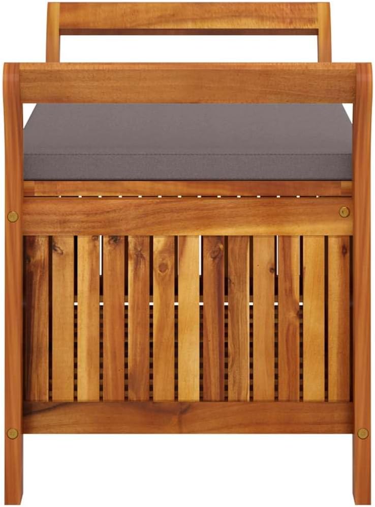Solid Acacia Wood Patio Storage Bench with Cushion, 35.8 Inch Outdoor Bench with Curved Arms and Ample Storage Space for Pillows and Blankets