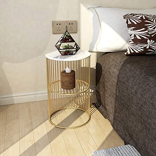 Telephone Table, Marble Side Table Living Room Telephone Table Corner Table Bedroom Bedside Table Storage Shelf,Gold,11.8" × 21.6" (Color:White)
