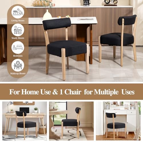 ZJhome Dining Chairs,Set of 2 Mid-Century Modern Wooden Kitchen Chairs with Linen Upholstery - Low-Back Woven Design for Kitchen & Dining Room,Black Fabric