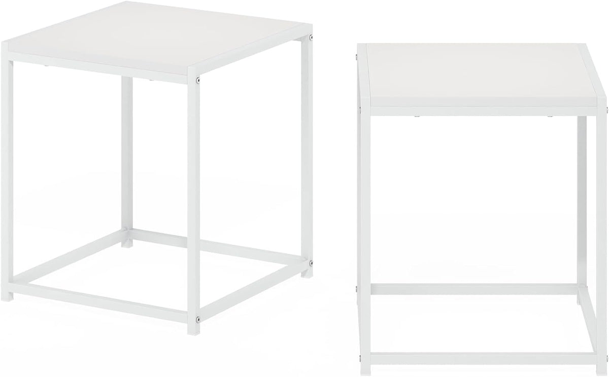 Furinno CAMNUS Side Table Set of 2, Metal Frame End Table, Night Stand, Bedside Table, Easy Assembly, for Living Room, Bedroom, White