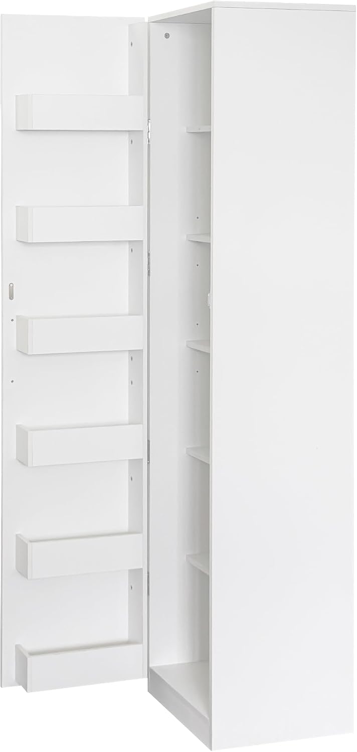 KEIKI 15.75" W Slim Kitchen Pantry Storage Cabinet with Door-Side Rack & Shelves, Tall Narrow Freestanding Sideboard Wood Hutch Food Pantries Cupboard for Coffee Bar, Dining Room