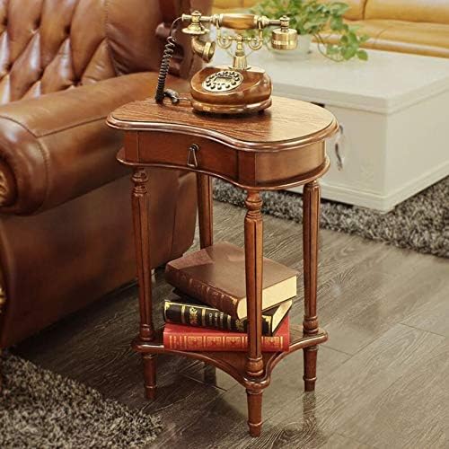 Telephone Table, American Carved Side Table,Shelves with Drawers,Telephone Living Room Side Table,European Style Retro Flower Pot Decoration Table (Color:Light Walnut,Siz