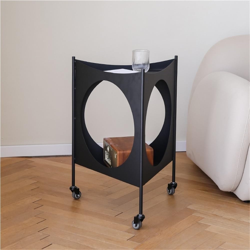 Metal Triangle Side Table with Wheels Movable 2-Tier End Table Modern Coffee Table & Corner Storage Table for Living Room Practical
