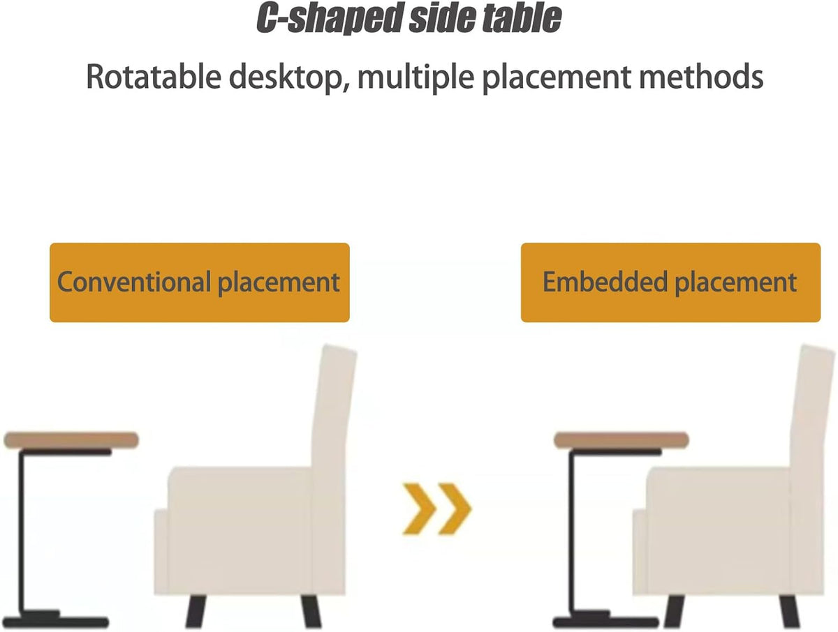 Pedestal Adjustable c Table for Small Spaces,C Shaped End Table Desktop can Turn 360° and the Height of the Sofa Small TV Tray Table Can be Adjusted for Couch