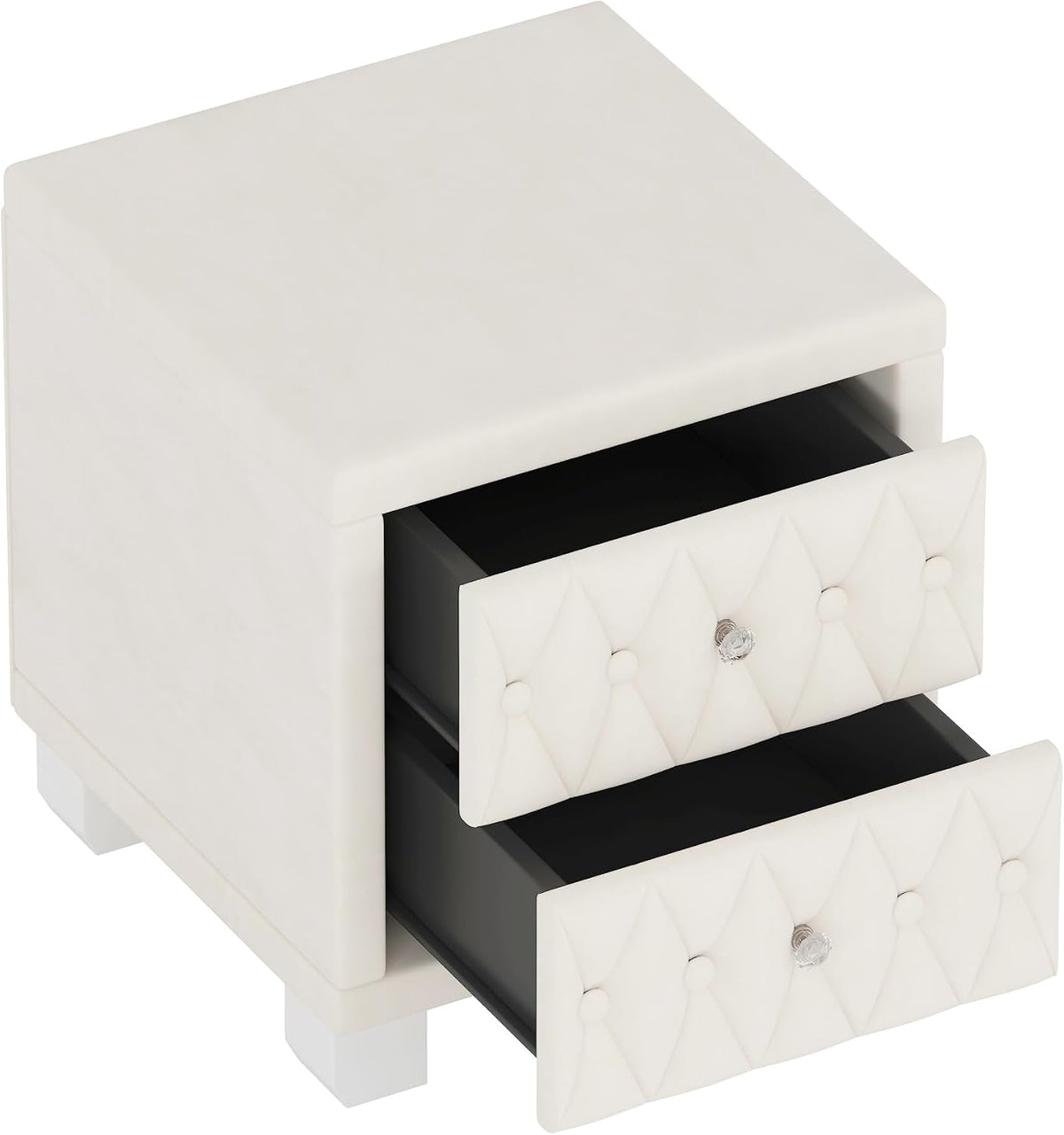 Elegant Velvet Nightstand with 2 Drawers and Crystal Handle, Storage Bedside Table with Button-Tufted,for Small Spaces