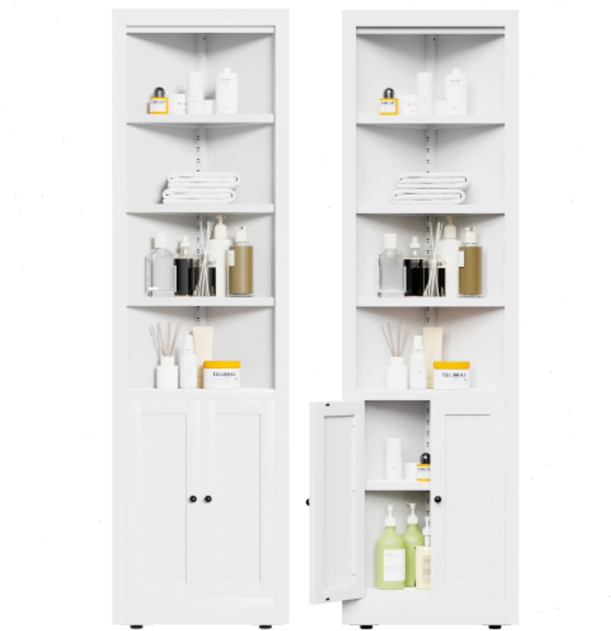 Metal Pantry Storage Cabinet with 4 Adjustable Shelves, 71" Tall Corner Cabinet for Bathroom, Corner Shelf Cabinet for Kitchen, Dining Room, Living Room, Assembly Required(White)