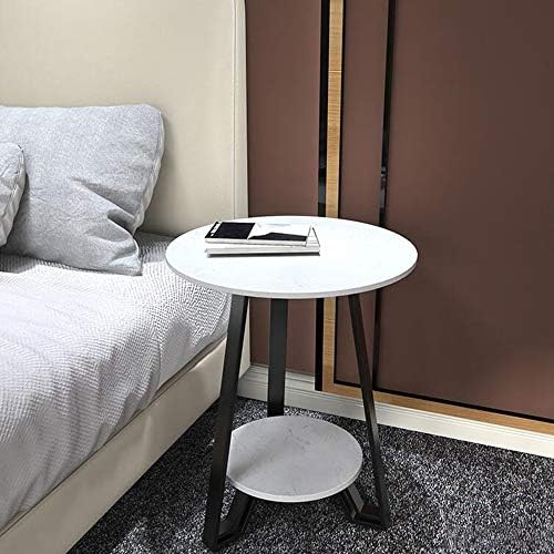 Telephone Table, Round Marble Side Table,Sofa & Console Tables,Telephone Tables,Easy to Assemble,2 Layers(Color:White,Size:19.6819.6823.62in)