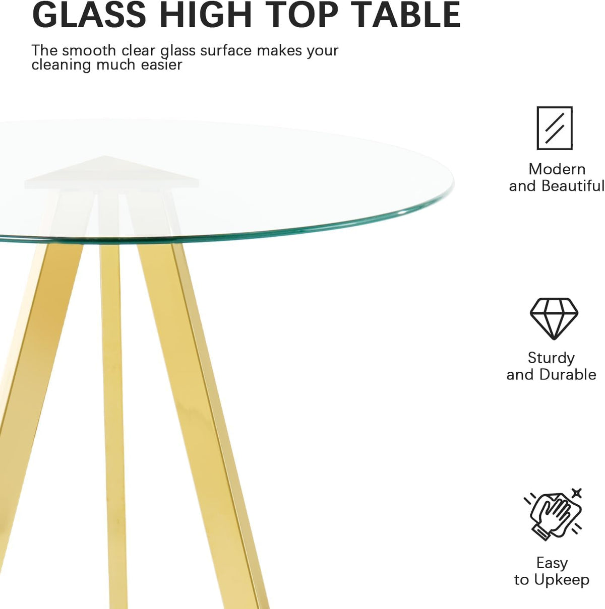 3 Piece Pub Dining Set, Modern Round Bar Table and Chairs for 2, 28" Counter Height Barstools and Glass Kitchen Table Set, 31" Small Dining Table with 2 Velvet Stools