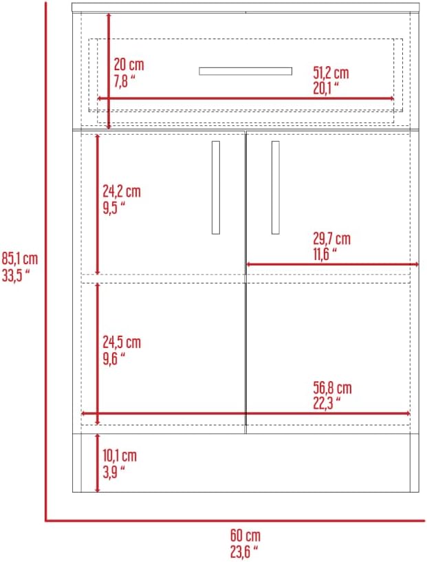 Pantry Organizer Cabinet 33" H,Buffet Kitchen Sideboard,One Drawer,Two Interior Shelves,Two Doors,White,Light Oak