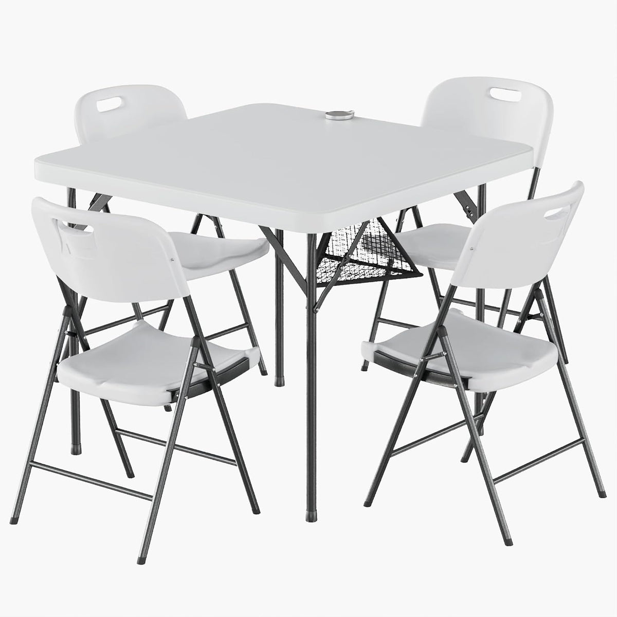 VECELO Folding Card Table Square and Chairs Set, Collapsible Legs & Portable for Indoor/Outdoor, Picnic, 5 Piece, White
