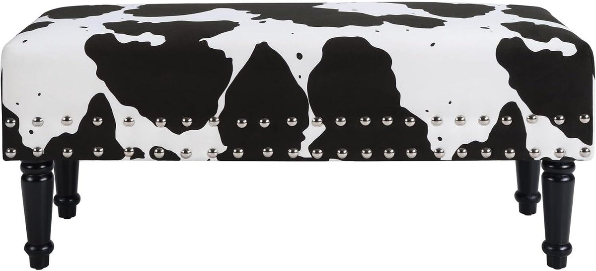 HomeStock Urban Upmarket Faux Cowhide Bench with Nailheads, Bold Statement Piece with Nailhead Trim, Additional Seating, 40" L x 17" W x 17" H in Plush Faux Velvet Fabric