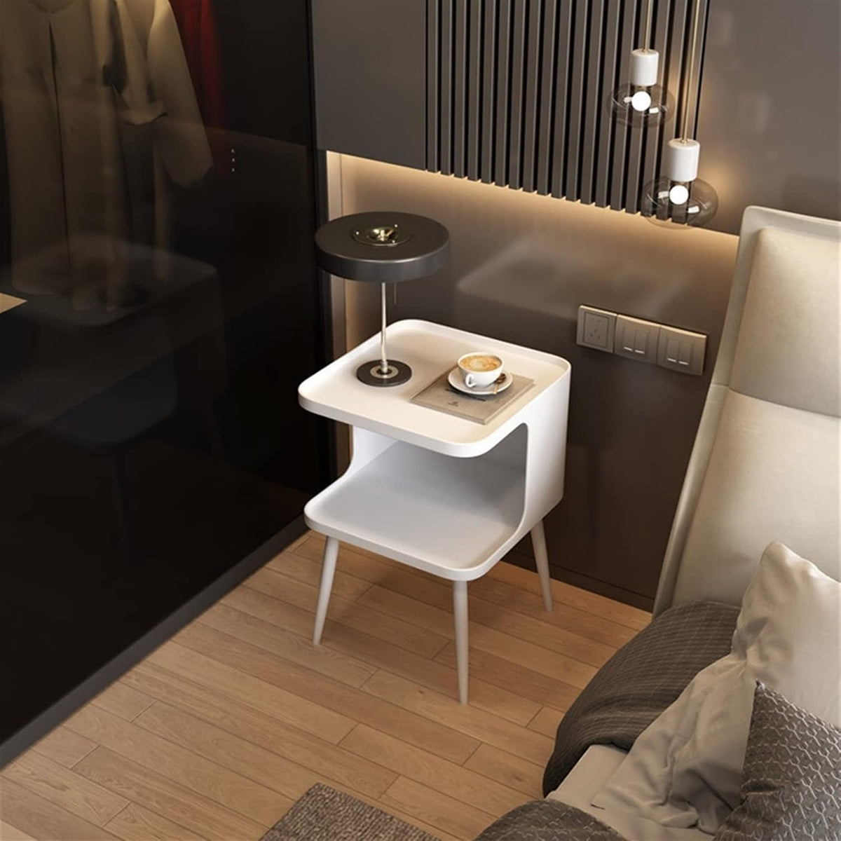 Telephone Table Sofa Side Table Coffee Table Living Room Household Small Table Mini Household Simple Bedroom Bedside Table Bedroom Storage Bedside Cabinet (Color : 1, Si (Brass 40x40x50cm)