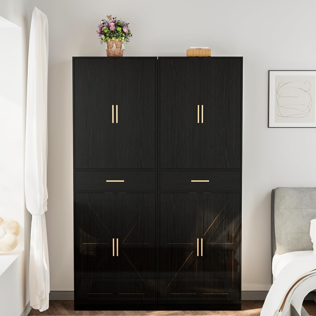 71" Tall Kitchen Pantry Storage Cabinet with 4 Doors & Drawer, Adjustable Shelves, Farmhouse Cupboard, Freestanding Cabinet with Door Shelves for Dining Room/Living Space, Black