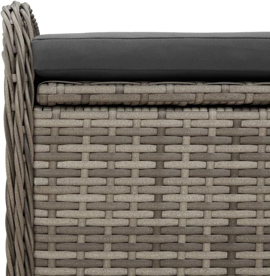 45.3 Inch Patio Storage Bench with Cushion, Gray Poly Rattan Outdoor Seat with Waterproof Bag and Gas Spring Lid