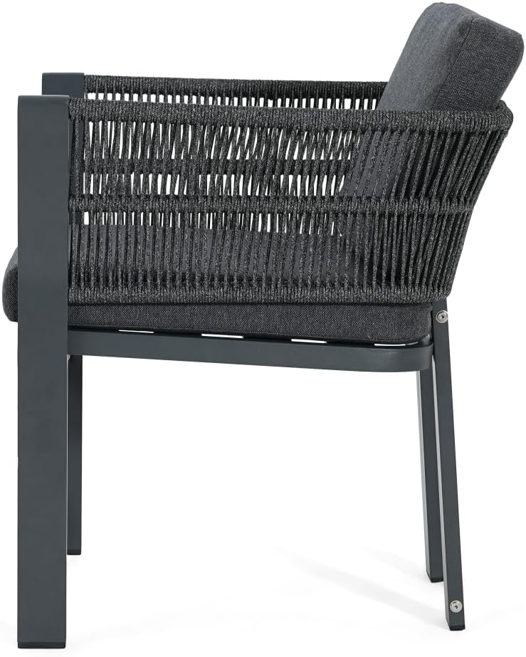 Outdoor Dining Chair Set of 2,White Aluminum Frame with Beige Cushion, 300lbs Capacity, All-Weather Patio Seating for Backyard, Deck & Garden (Grey Frame + Grey Cushion)