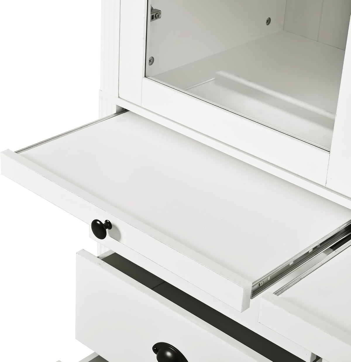 Vintage 72" Freestanding Kitchen Pantry with Glass Doors, Coffee Bar Station, Adjustable Shelves & Serving Trays for Dining & Living Room (White20)