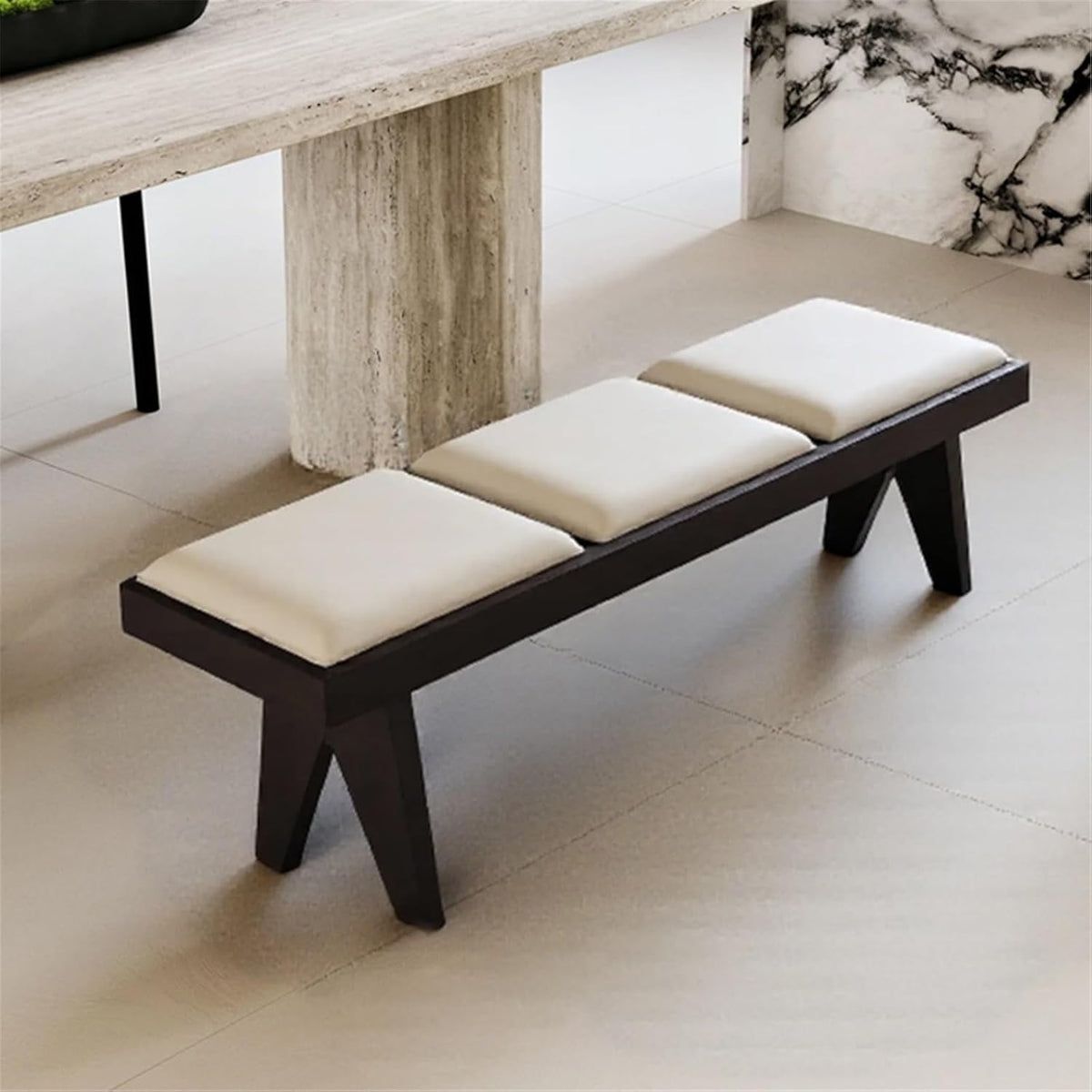 Modern Retro Wooden Upholstered Dining Table Cloakroom Shoe-Changing Stool Bedroom Bed-end Entryway(Small)