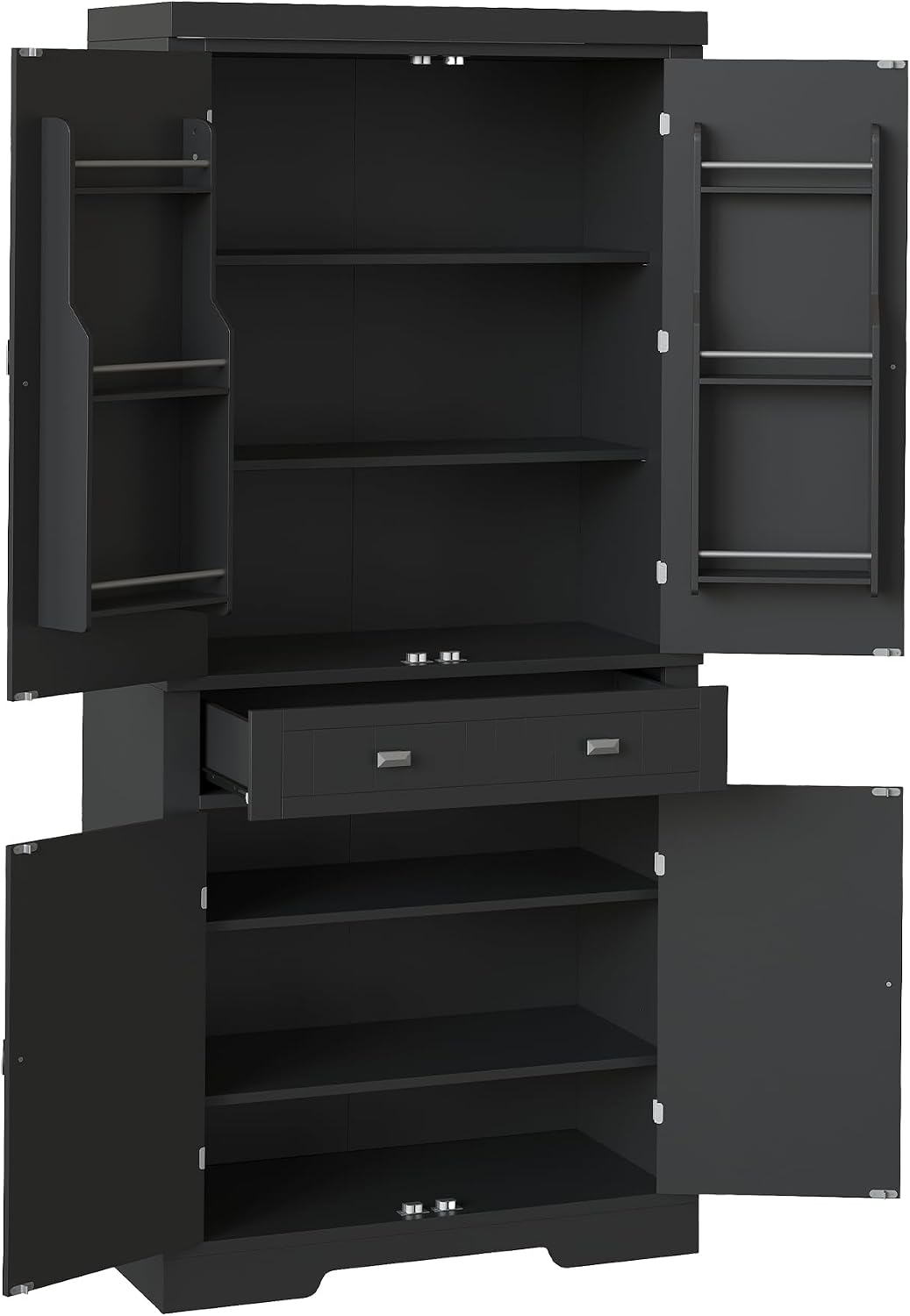 IDEALHOUSE 72" Kitchen Pantry Cabinet with Drawer, Doors and Shelves, Wood Farmhouse Storage Cabinet, Large Storage Cupboard for Living Room, Dining Room(Black)