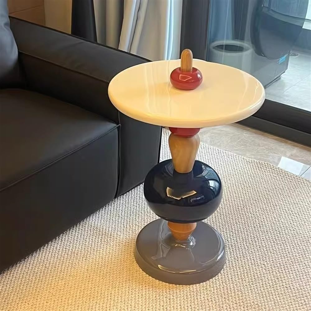 Modern Round Side Table, Fiberglass End Table, Solid Oak Pole, Small Round Coffee Table, Small Sofa Table Nightstand for Living Room, Bedroom, and Office Spaces(Blue)