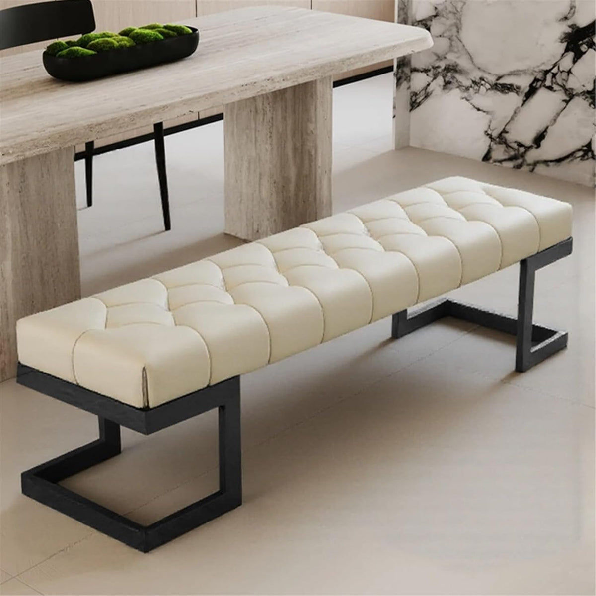 Modern Leather Bed end Stool Bedroom Dressing Room Living Shoe Changing Entryway(Medium)