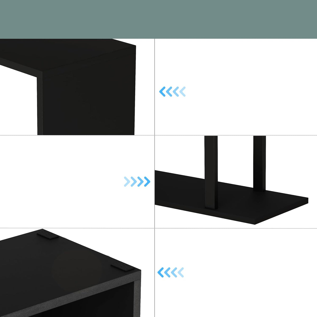 Yusong Geometric Bookcase, S Shaped Bookshelf 6-Tier Book Shelves for Bedroom, Modern Wood Decorative Display Shelf Tall Book Case for Home Office, Black and White