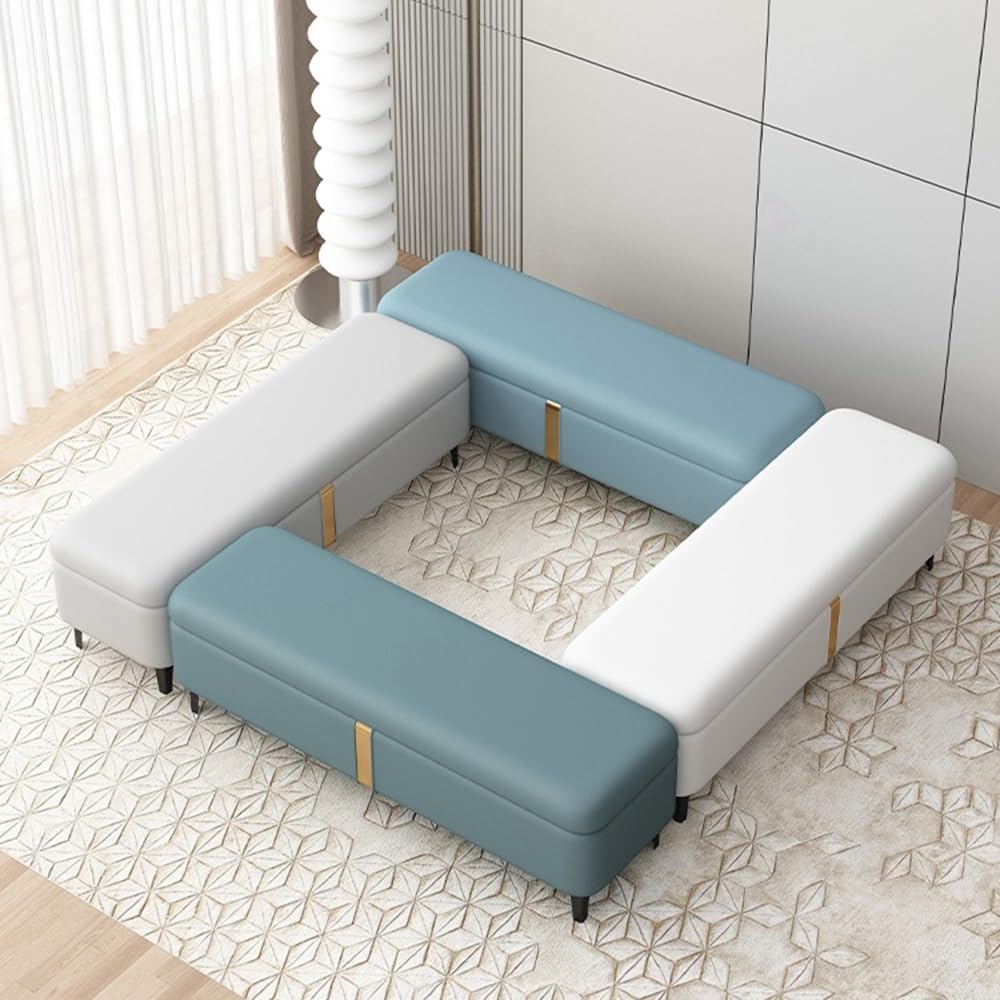 Modern Shoe Changing Bench Storage Long Sofa Rectangular Bed End Stool Entryway(Blue)