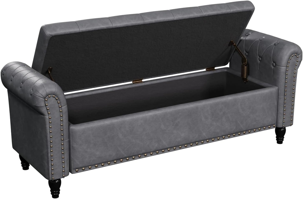 FiveWillowise 65" Bedroom Bench, End of Bed Bench with Storage, Gray