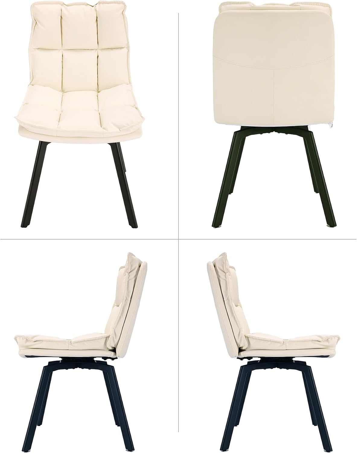 BedsPick 360° Swivel Dining Chair Set of 2 - Faux Leather Upholstered Kitchen Chair, Mid Century Modern Dining Room Chair with Metal Legs for Kithcen/Living Room/Reception/Office, Beige