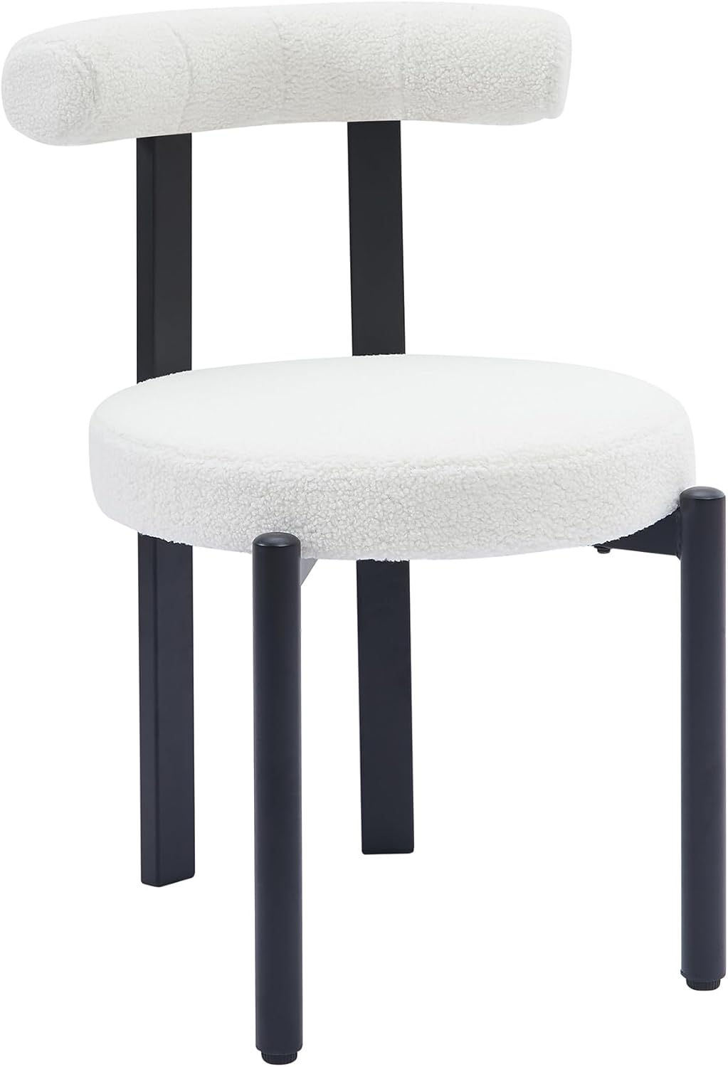 Boucle Dining Chairs Set of 4 Mid Century Modern Dining Chairs Round Cushion Dining Room Chairs with Curved Back and Black Metal Legs for Kitchen, Living Room, Bedroom (Beige)