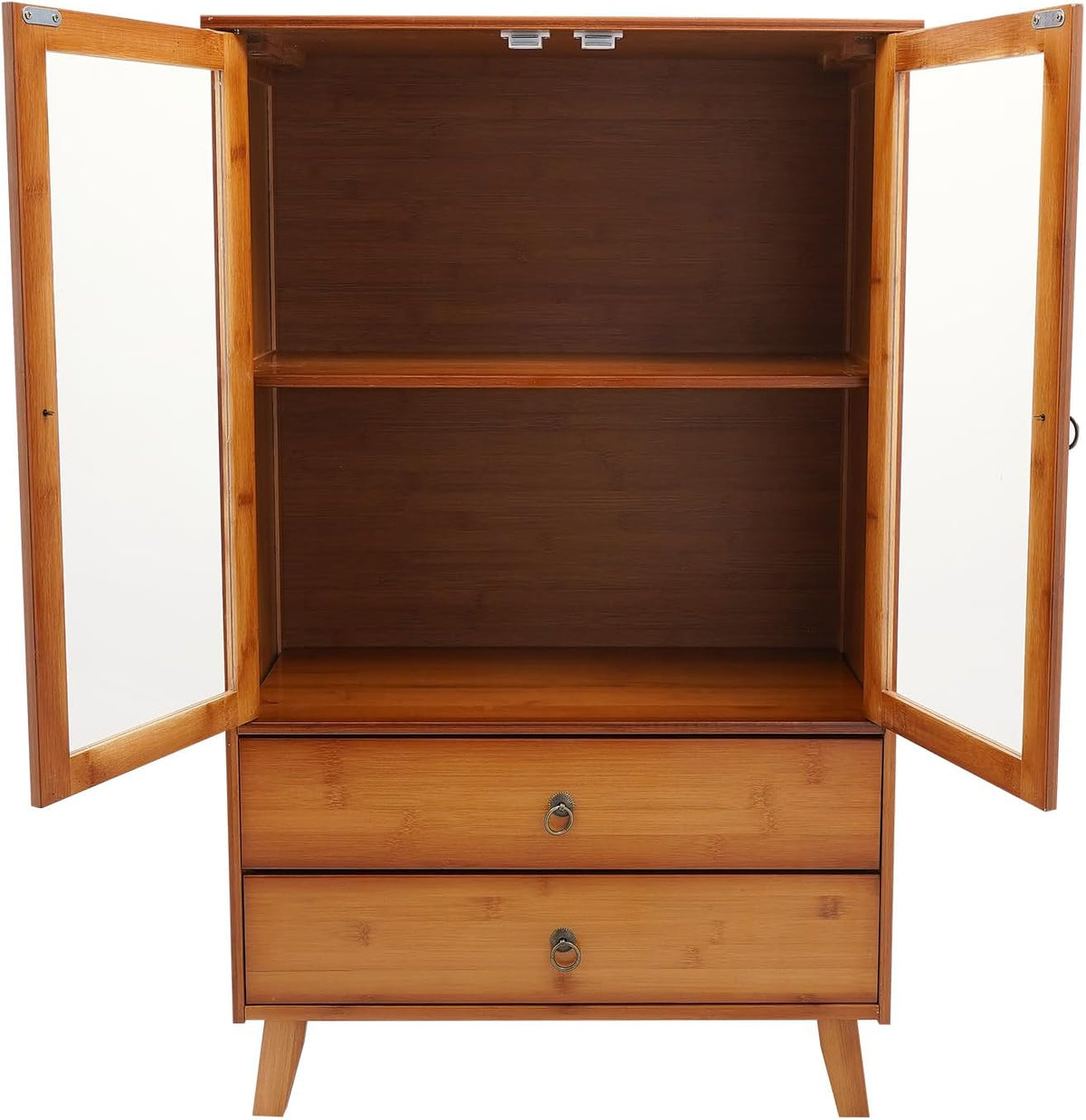 4 Tiers Bamboo Buffet Sideboard with Acrylic Doors,Floor Standing Pantry Cabinet with 2 Drawers for Kitchen Living Room