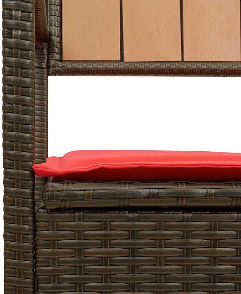 Brown Poly Rattan Patio Storage Bench with Cushion, Outdoor Seat with Waterproof Storage Bag and Gas Spring Lid